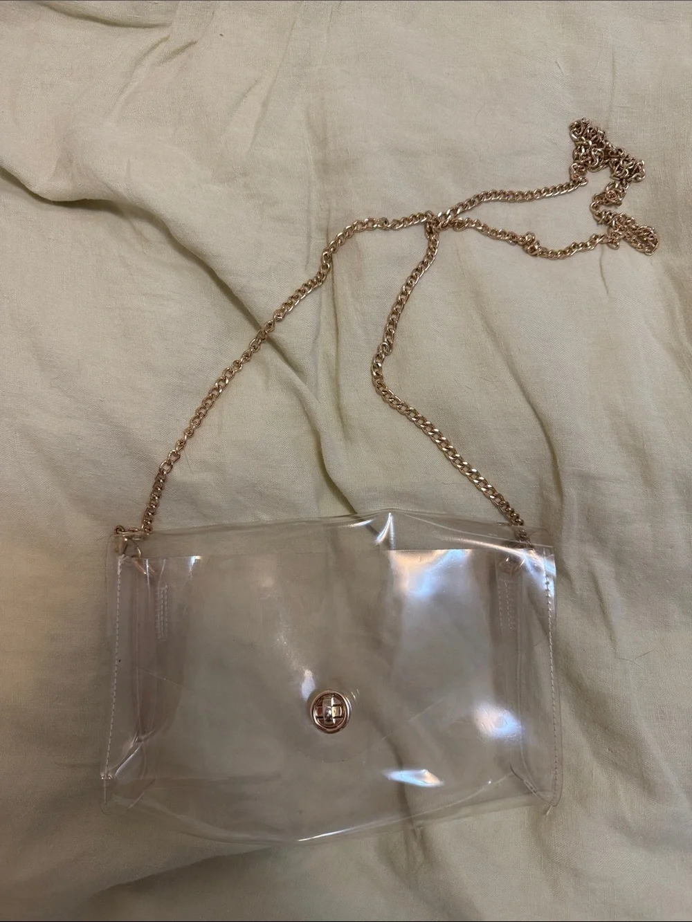 Clear Crossbody Bag with Gold Chain Strap